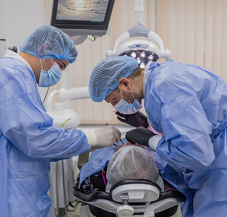 Dentist working on a patient.